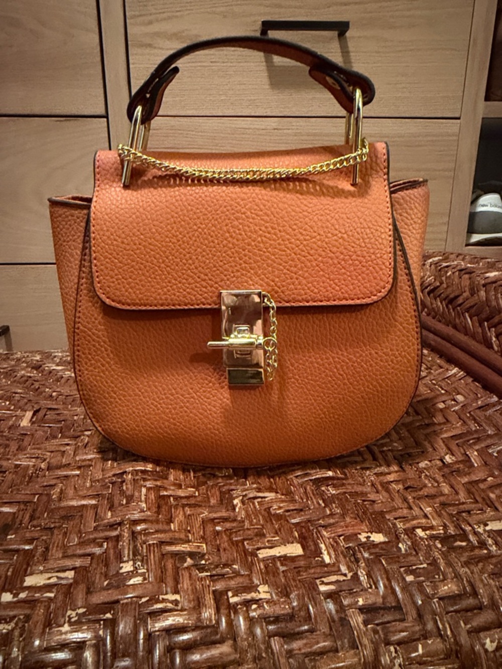 Women's Leather Top-Handle Saddle Bag in Cognac Orange - Chloe Drew Inspired